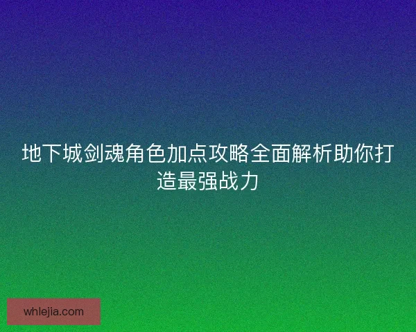地下城剑魂角色加点攻略全面解析助你打造最强战力