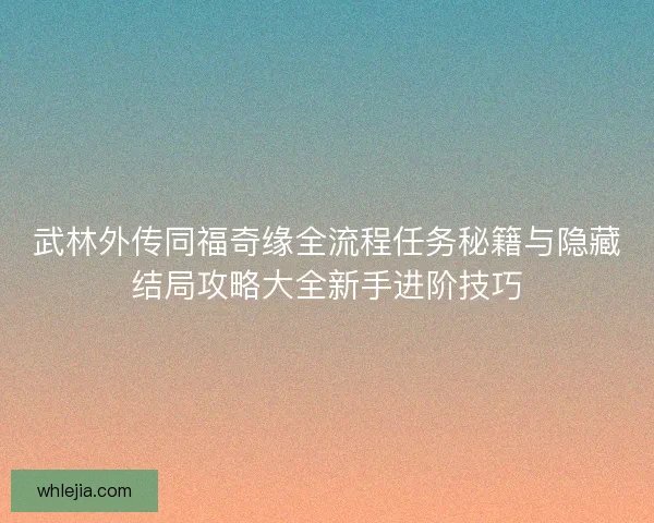 武林外传同福奇缘全流程任务秘籍与隐藏结局攻略大全新手进阶技巧